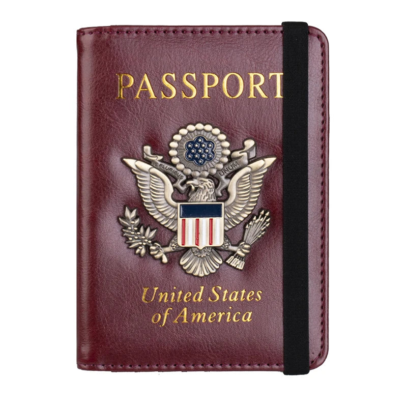 USA Passport Cover PU Leather, Personalized American Passport Holder for Men & Women, US Travel Document Case