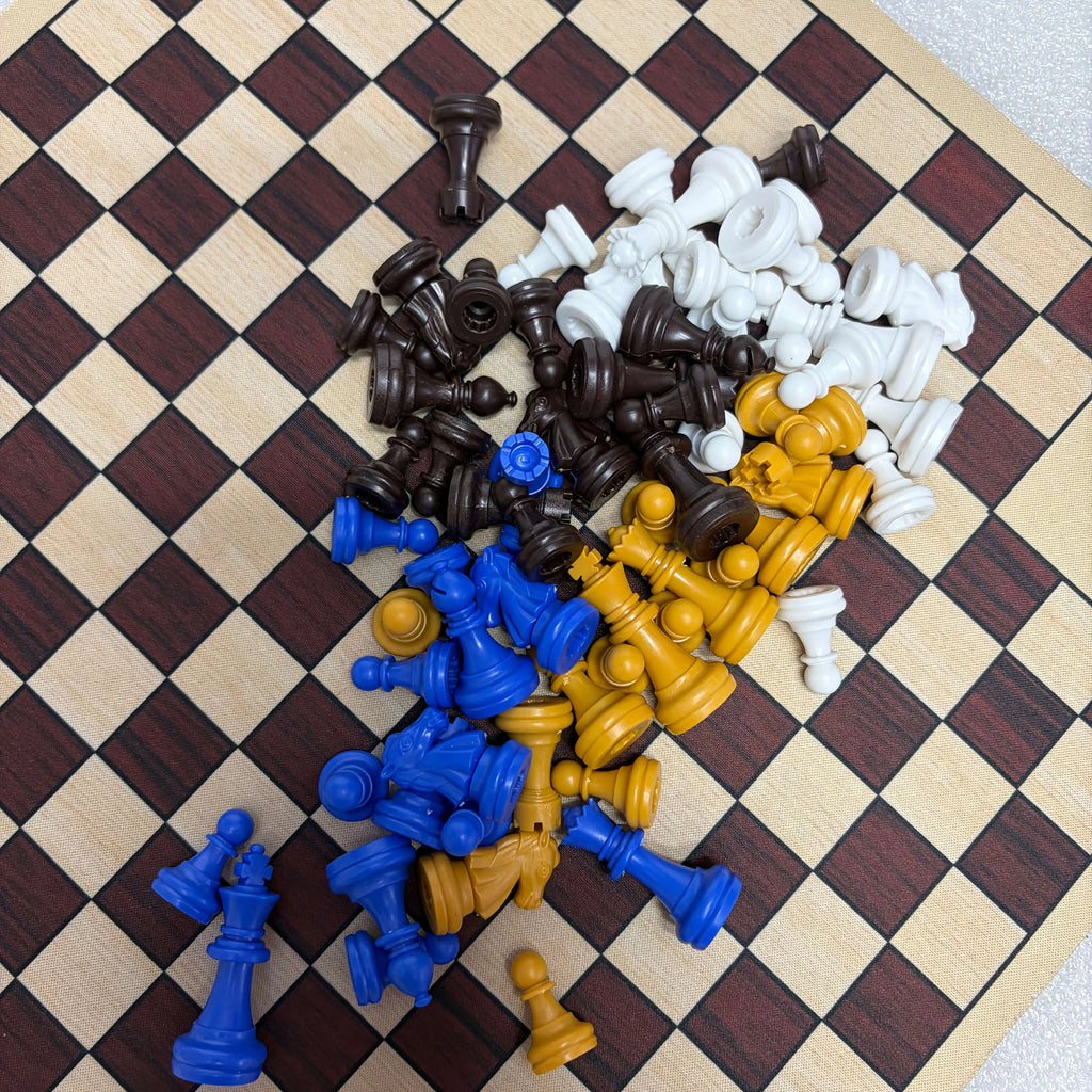 4 Players Chess Classic Board Game Chess Game with 4 Color (16 Pieces per Color ) 64 Pieces Total Paired with a Game Mat