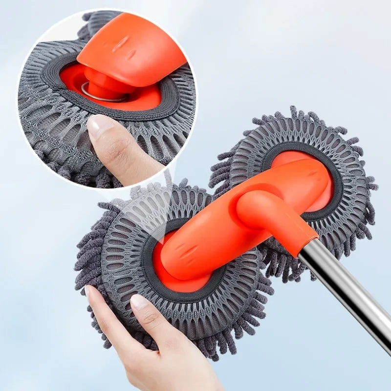Car Washer Mop Foam Wash Chenille Brush Double Brush Head Roof Window Cleaning Maintenance Three-Section Telescopic Mop