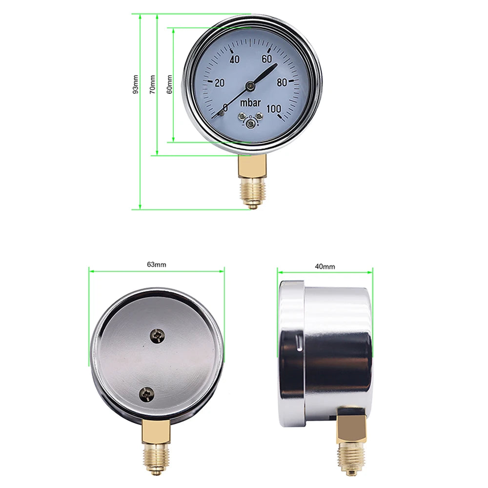 0-16mbar 50mbar 60mbar 100mbar 200mbar Calibratable mbar Pressure Meter mbar Gauge Adjustable Gas Micro Pressure Gauge Manometer