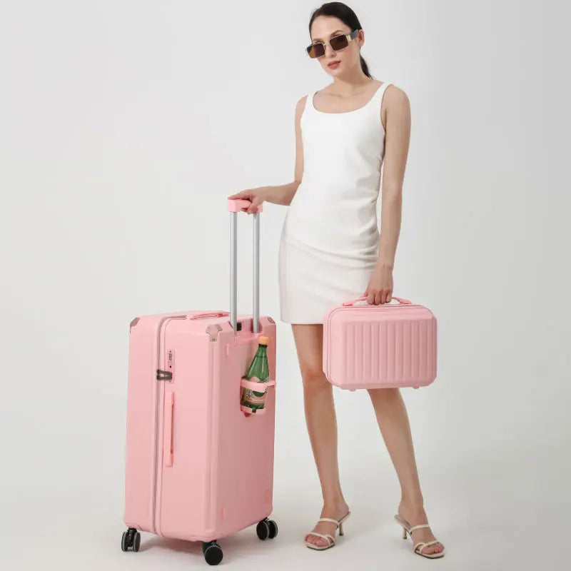 Combination Travel Suitcase Set Large-Capacity Durable Luggage With Cup Holder USB Charging Adapter Rolling Wheel Suit Case