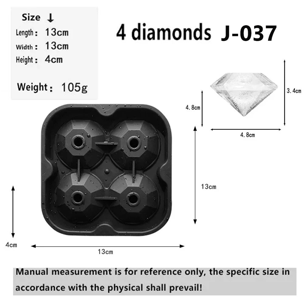 Tray Easy to Take Out Suitable for Whiskey Party Supplies Silicone 3D Balls Skull Diamond Shaped Ice Mold Reusable Ice Cube Mold