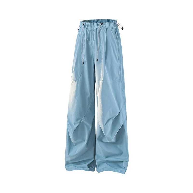 Women's Spring Autumn Loose Hiking Pants American Lazy Casual Parachute Embroidery Sweatpants Women Camping Pleated Overalls