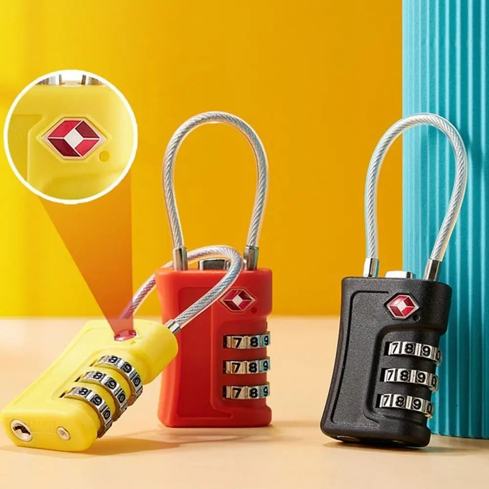 TSA 3 Digit Combination Lock Security Tool Anti-theft Suitcase Luggage Coded Lock Padlock Wire Rope Customs Password Lock Travel
