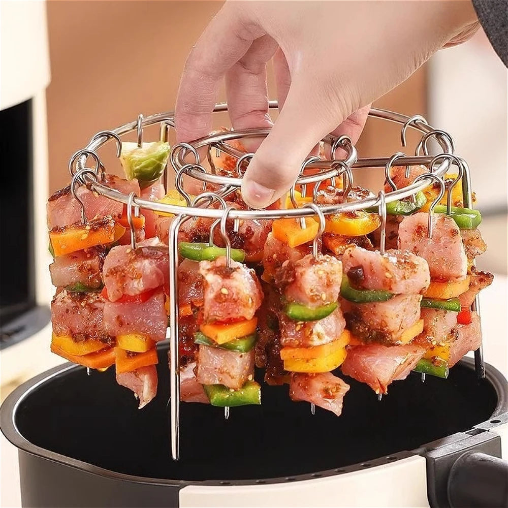 Detachable Vertical Grill Skewer Holder Stainless Steel Support Frame Suitable for 12/24 Barbecue Skewers for Air Fryers Use