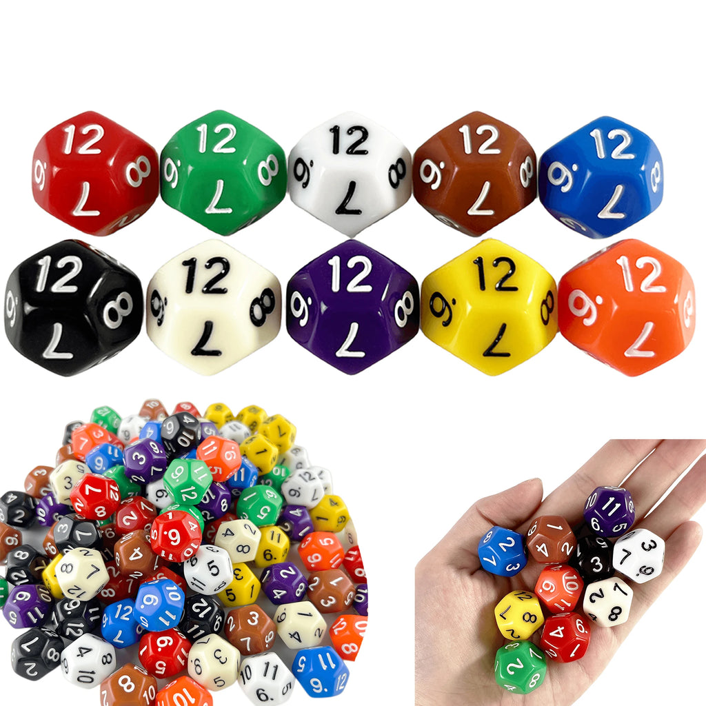 D12 Polyhedral Dice 18mm TRPG DND Digital Dice Game Set 12 Sides 10Pcs for Board Game