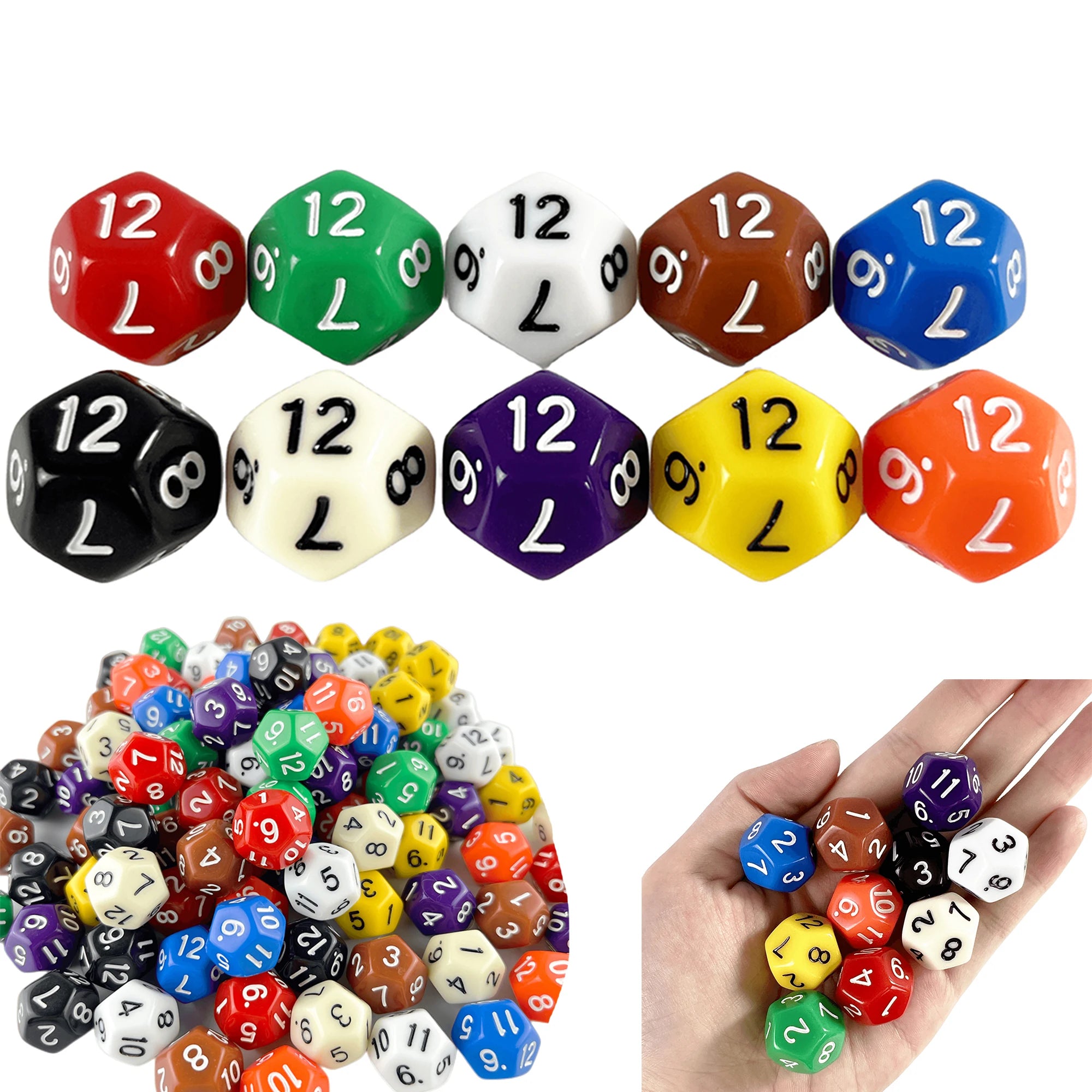 D12 Polyhedral Dice 18mm TRPG DND Digital Dice Game Set 12 Sides 10Pcs for Board Game