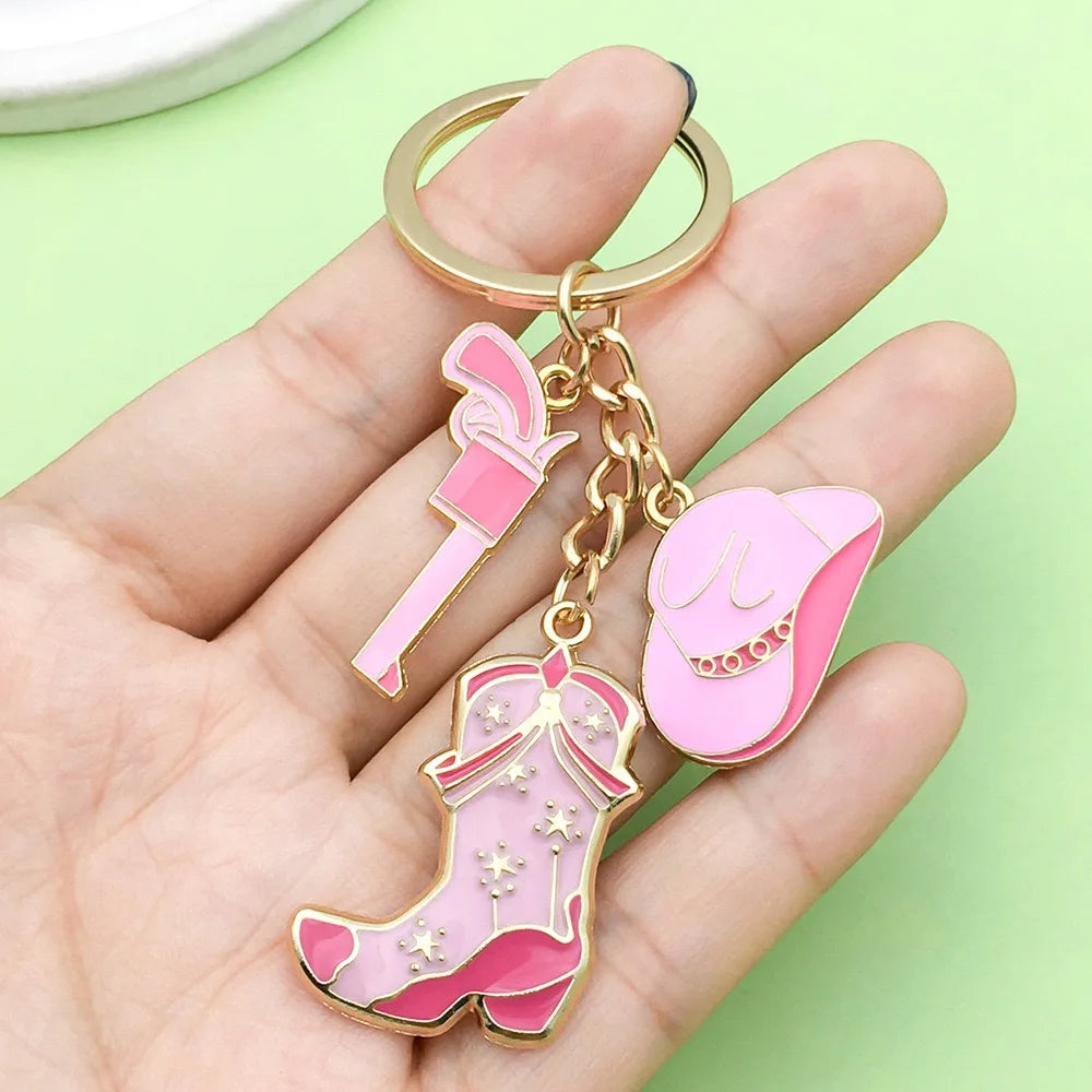 5pcs Boots Cowboy Hat Horseshoe Western Cowboy Alloy Pendant Keychain, Best Gift Choice
