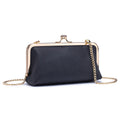 Women's Kiss Lock Clutch Bag, Top Grain Genuine Leather Wallet Large Capacity Travel Clutches with Detachable Chain Strap