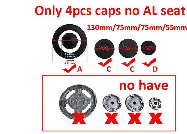 ABBCD 3MM Heavy Durable 130/100/100/75/55mm 5pc a Set Stove Cap Burners Without AL Seat