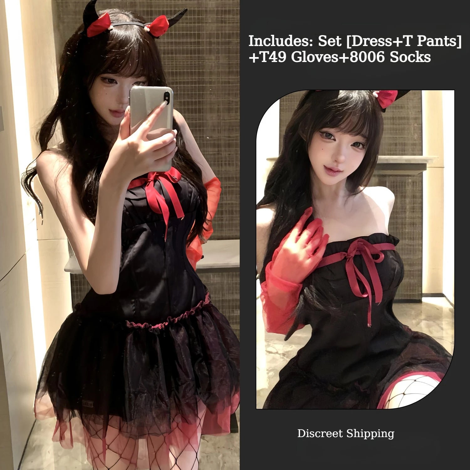 New Year's Outfit Bow Strapless Spicy Girl Suspender Dress Sexy Spicy Girl Lingerie Passionate Role-playing Halloween Set