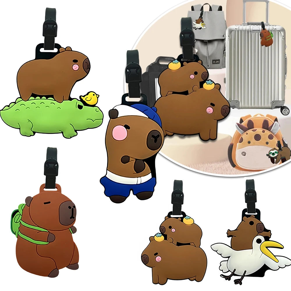 Travel accessories, luggage tags, cartoon capybara, PVC luggage, ID card, address holder, luggage boarding tag, portable tag