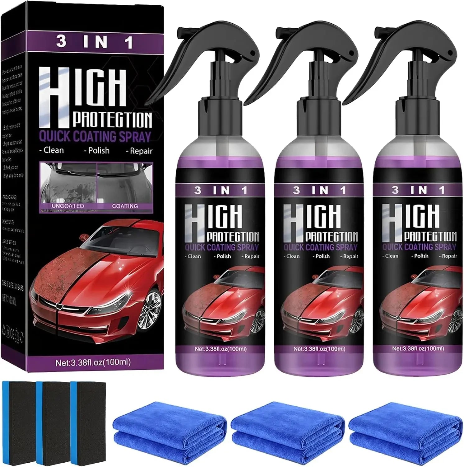 3 In 1 Quick Coating Spray High Protection Shine Armor Ceramic Car Wash Shield Coating Cleaning Nano Polishing Paint Wax Amagi