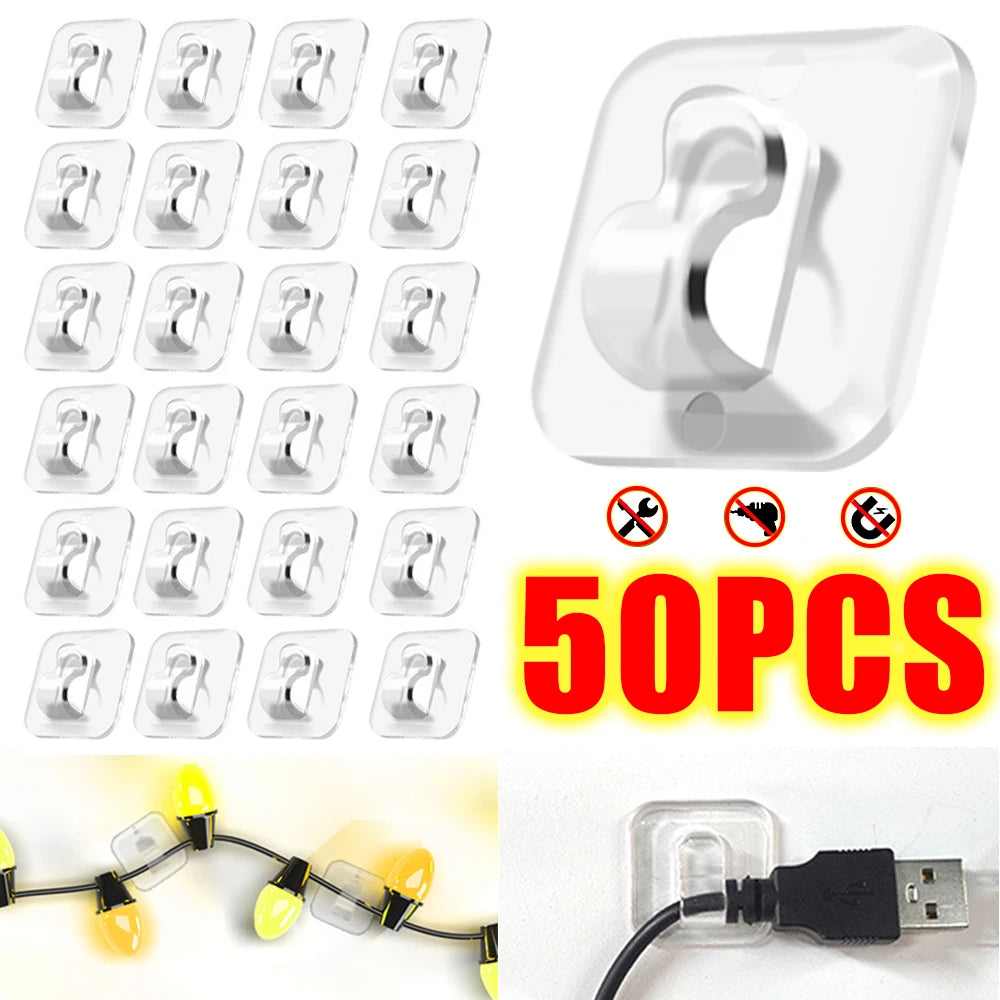 Self Adhesive Cable Fixing Hook, Wall Hooks for Hanging String Light, Transparent Cable Hooks Organizer, Light Strip Rope Wire H
