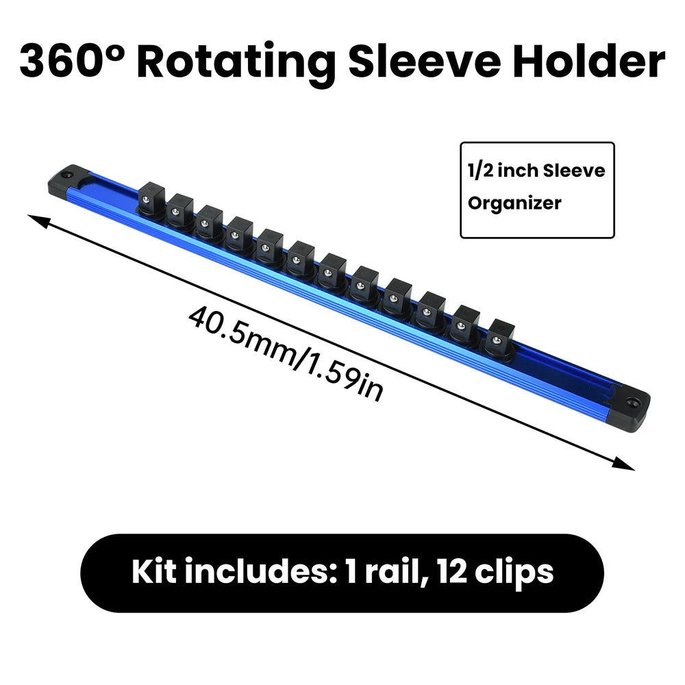 Aluminum Magnetic 360° Swivel Socket Organizer 1/4Inch 3/8Inch 1/2Inch Drive Socket Organizer Rack Premium Clip Rail Holder
