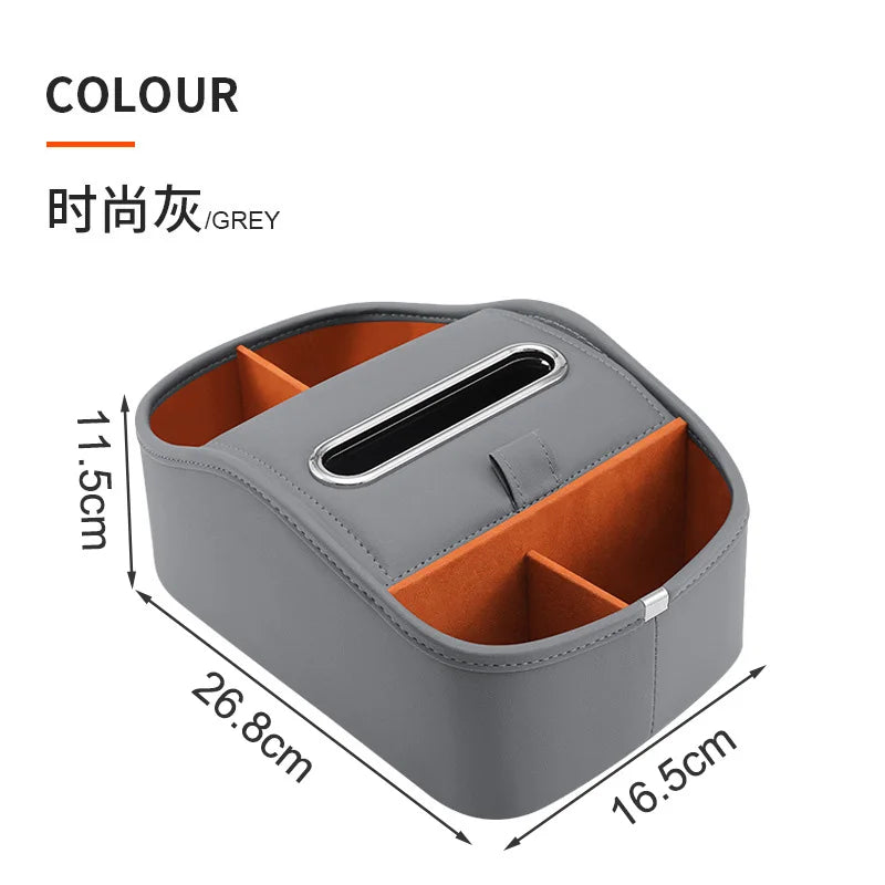 Center Console PU LeatherCup Holder,Car Front Seat Organizer with Compartment Universal Car Armrest Storage Box with Tissue Slot