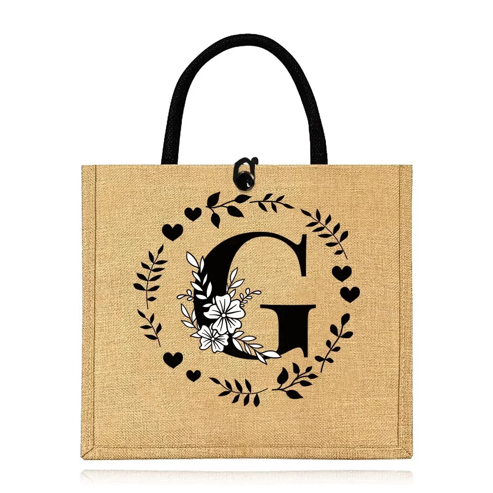 Flax Bag Fastener Handbag Organizer Storage Jute Tote Bags Imitation Cotton Women Valise Portable Garland Letter Printing Series