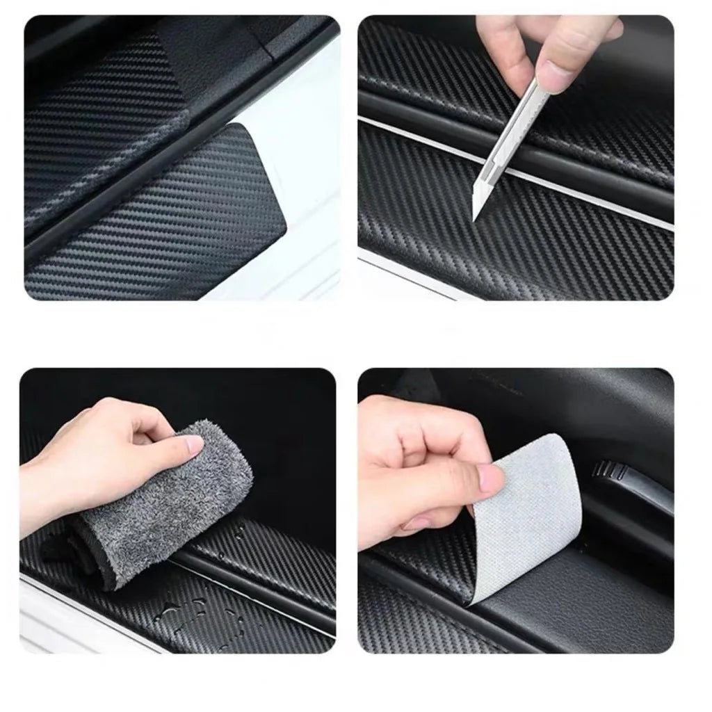 Car Carbon Door Sill Scuff Covers Black Door Panel Guards Protector Anti Scratch Sticker Tape For Skoda Karoq Car Accessorie
