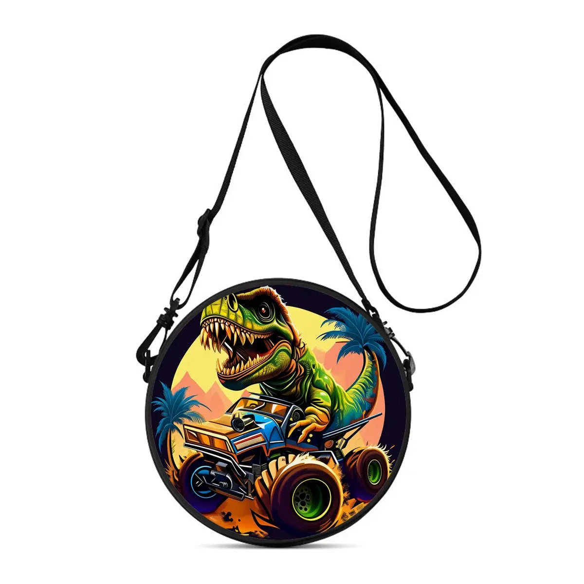 Dinosaur Print Round Shoulder Bag Casual Messenger Bag for Woman Best Gifts 2D Flat Casual Daily Crossbody Bag
