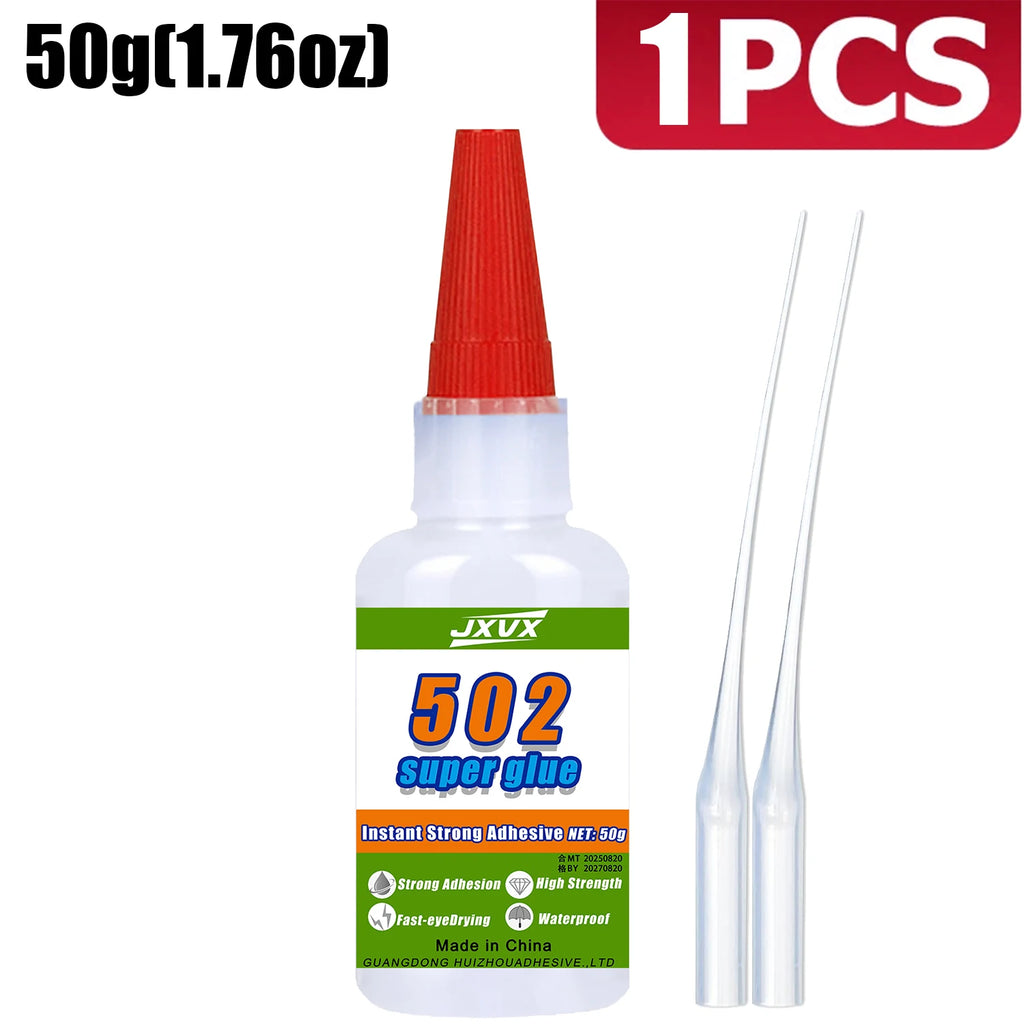 JXVX 50g 502 Super Plastic Glue  Professional Adhesive Transparent Cyanoacrylate Glue Fast Drying Odorless Long Lasting Bonding Acrylic, DIY Crafts, Electronics, PVC, ABS 1-3pcs.