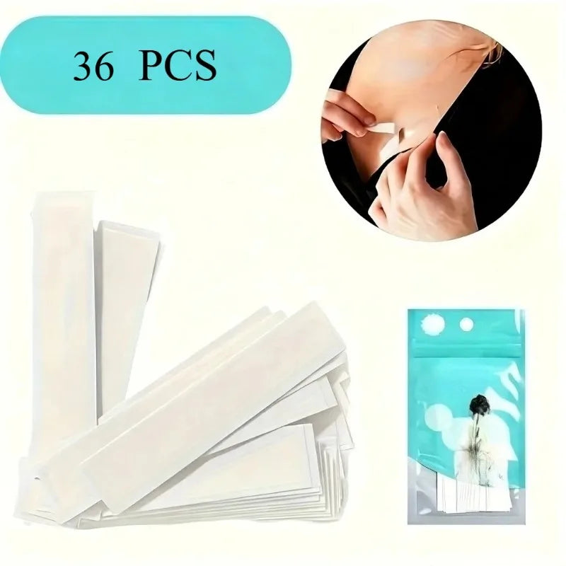 36pcs Skin Friendly Invisible Double Sided ClothingTape Anti-slip Adhesive Strips for Bra Strap Dress Anti-exposure Garment Tape