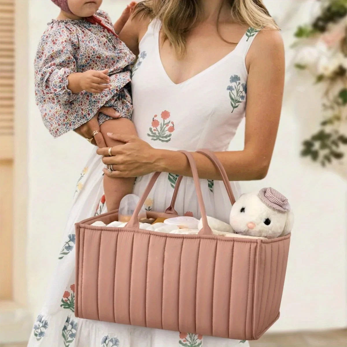 Baby Stroller Bag Home Storage Bag Large Capacity Felt Cloth Mommy Bags Carrying Handle Diaper Storage Bags Stroller Organizer