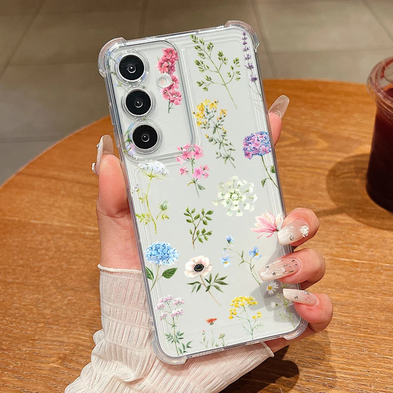 Colorful Flowers Pattern Clear Phone Case For Samsung Galaxy S26 S25 S24 S23 Ultra S22 Plus S21 S24 S25 FE Shockproof Soft Cover