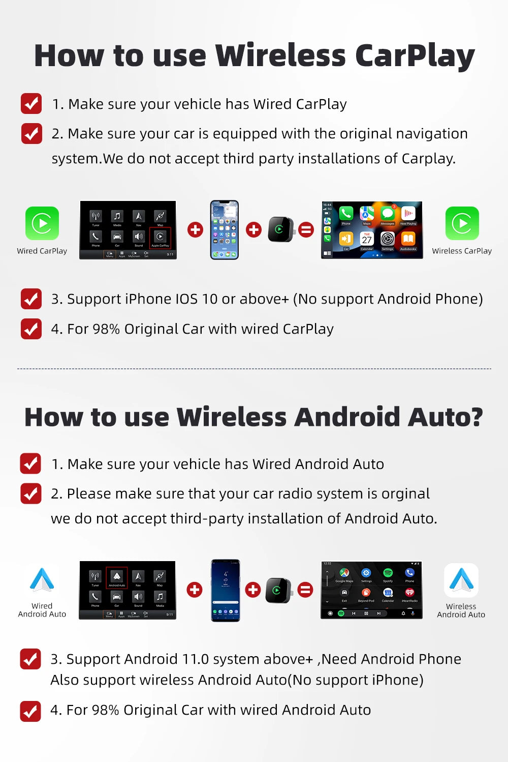 Wireless CarPlay Dongle Wireless Android Auto Adapter 2in1 Car Intelligent System AI Smart Box For Car With Wired CarPlay