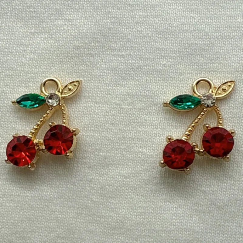 12pcs Amazon Red Cherry Keychain DIY Accessories Water Diamond Resin Fruit Pendant Car Women's Bag Pendant
