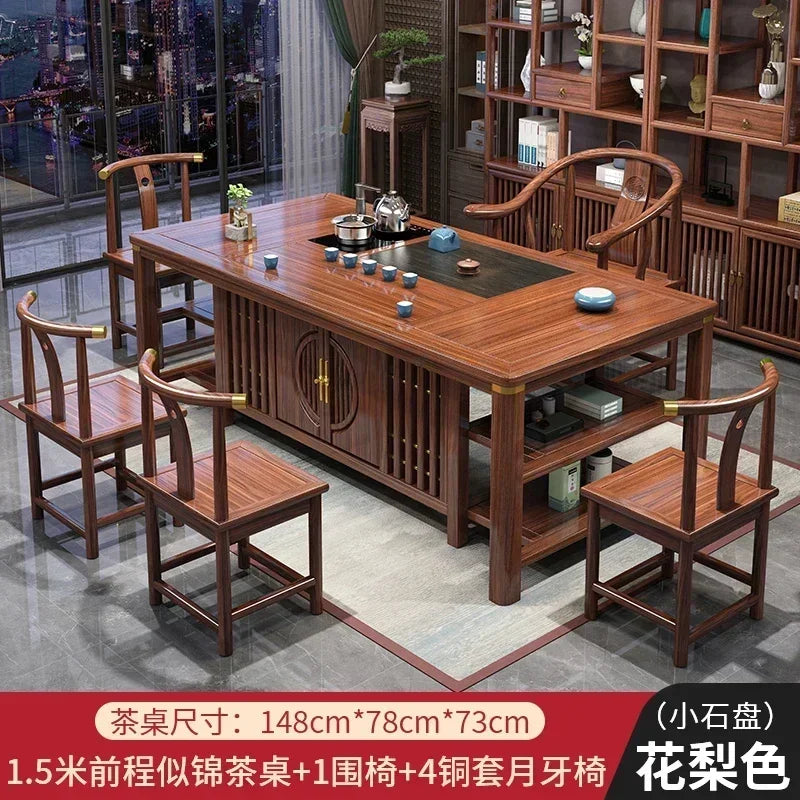 r5.13  solid wood tea table and chair combination one table five chairs coee table tea set household kung fu tea