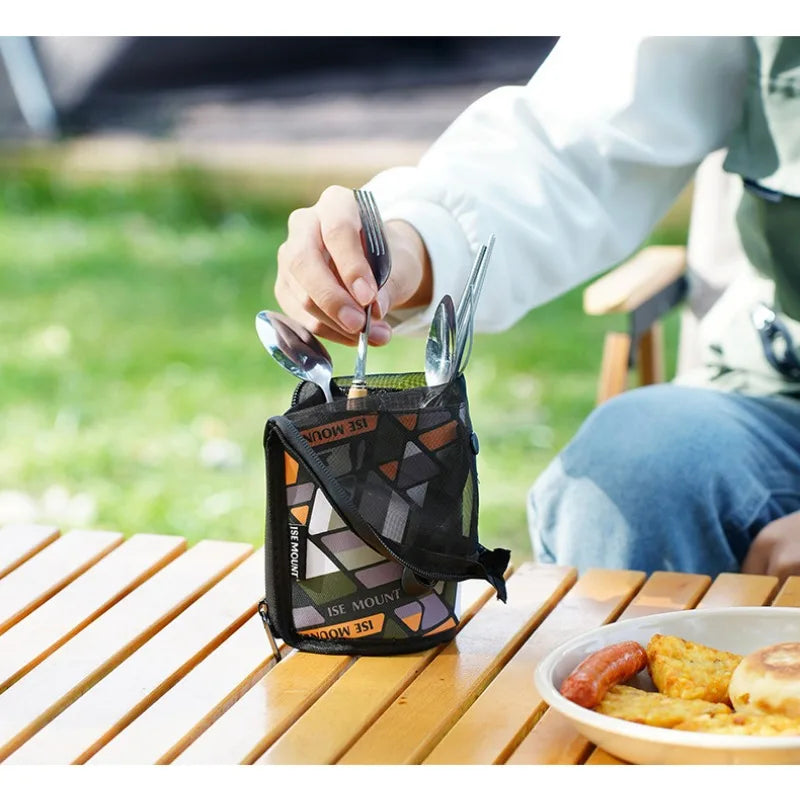 Portable Cutlery Organizer Bag for Camping, Waterproof Outdoor Utensil Pouch with Drain Holes - Kitchen/Cosmetic Storage Bag