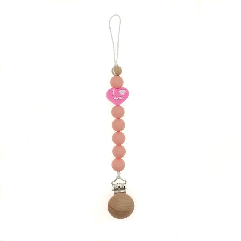 Baby Pacifier chain silicone beech wood Pacifier anti-drop chain grinding chain pacifier clip baby product safe teether clip