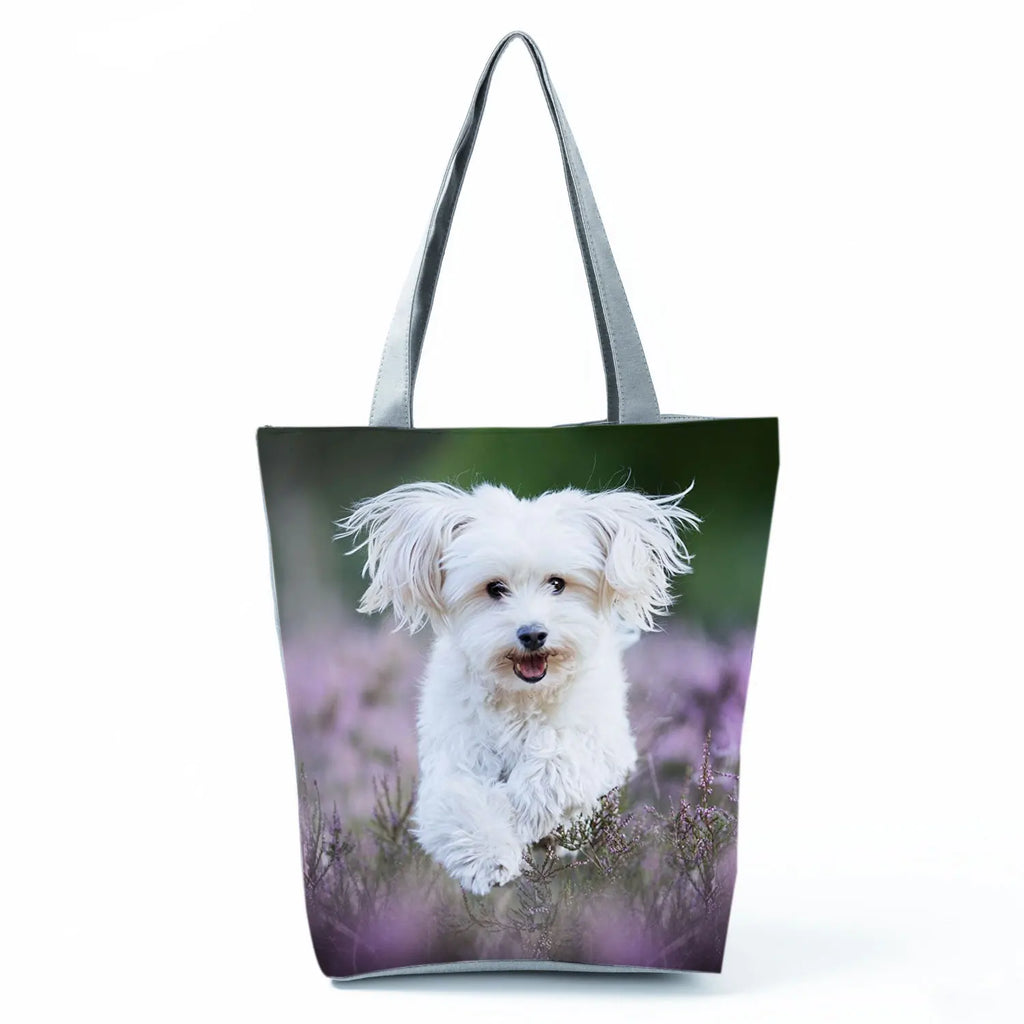 Cute Maltese Dogs Print Handbags Casual Women Shopping Bag Large Capacity Foldable Shoulder Bags Eco Reusable Travel Beach Totes
