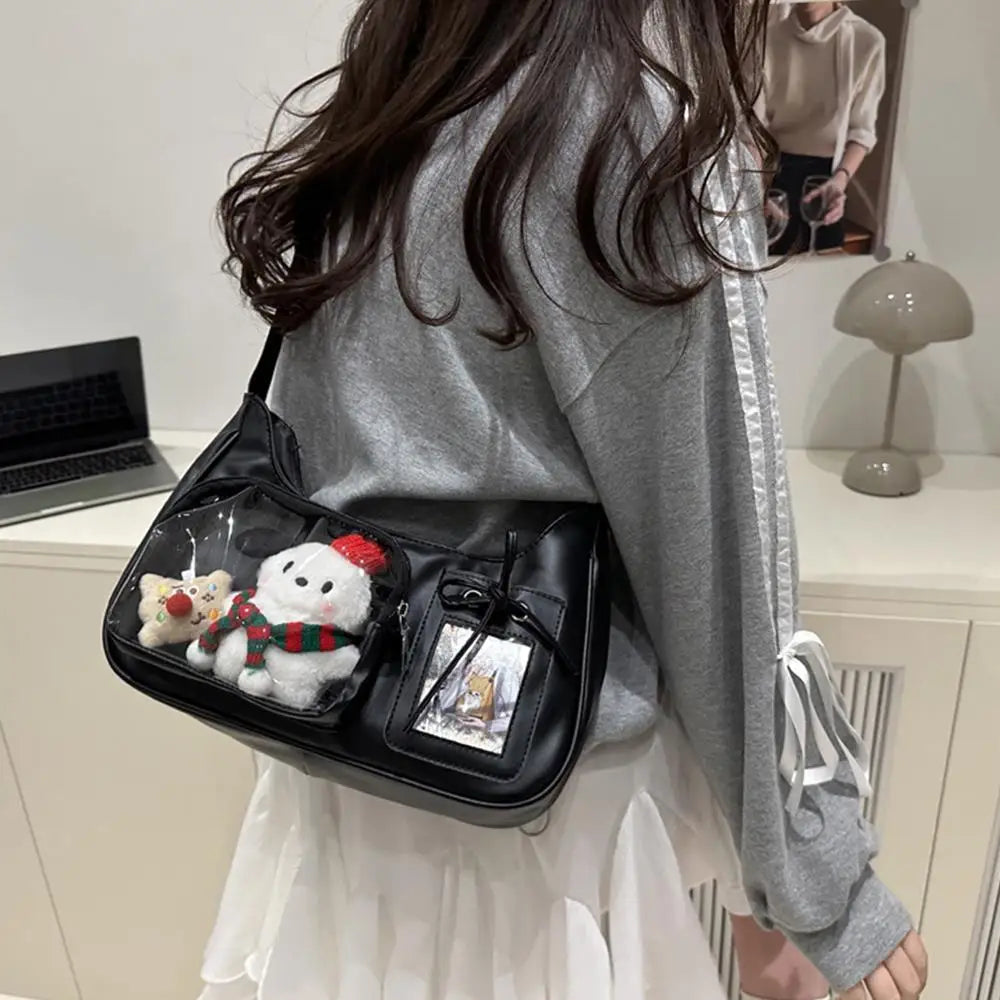 Y2k Lolita Ita Bag Transparent Crossbody Bag Cute Bow Doll Display Shoulder Bag Fashion Women Messenger Tote Bag Sweet Girl Dail