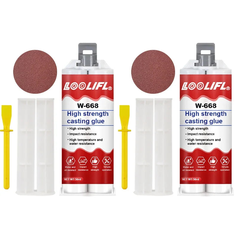 AB Casting Adhesive, Metal Crack Repair, Leak-Proof Sealing, Bonds Iron, Aluminum, Copper, Steel, Ceramics, and Plastics, High Temperature Resistance up to 150°C, High Strength.