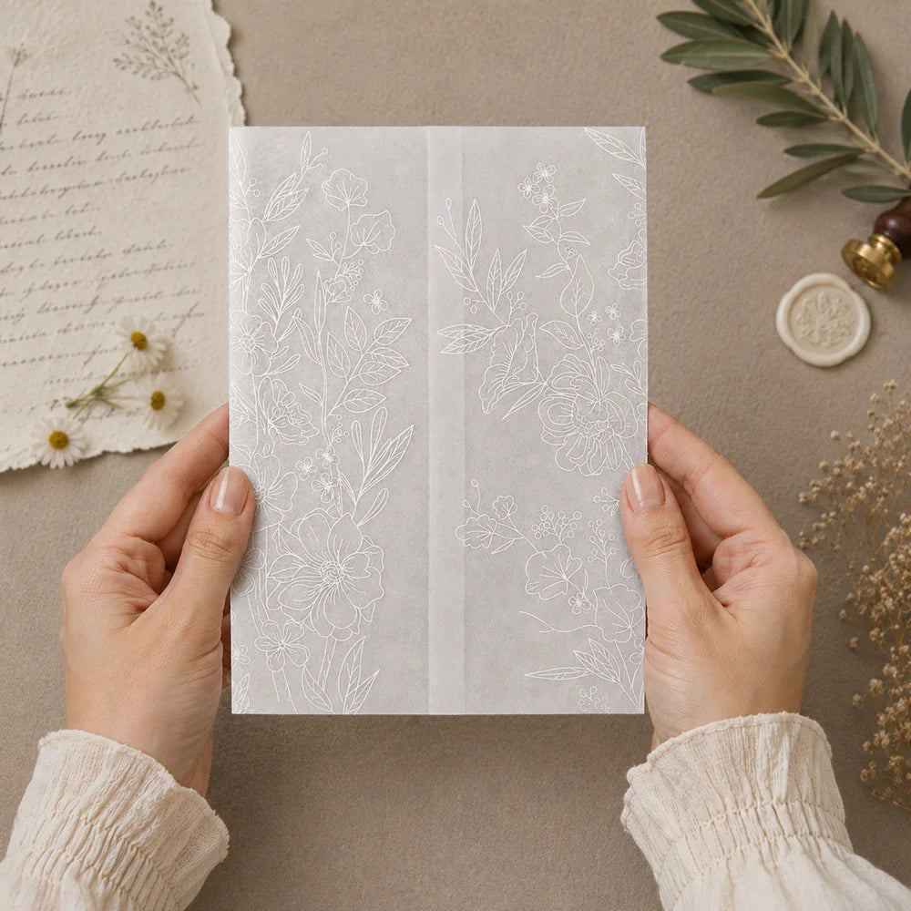 50pcs Pre-Folded Vellum Jackets - White Flower- Wedding Invitations Vellum Wraps - Full Bloom Design for Wedding, Baby Shower