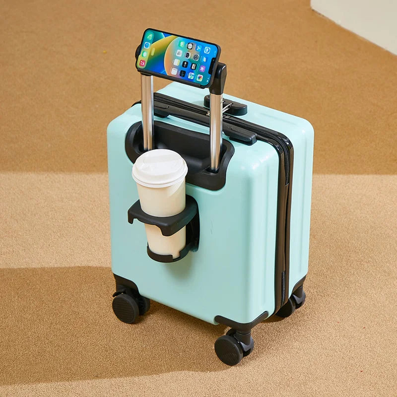 Air Travel Suitcases on Wheels With Cup Holder Carry-on Suitcase for Flight Traveling Box Luggage Trolley Small Valise De Voyage