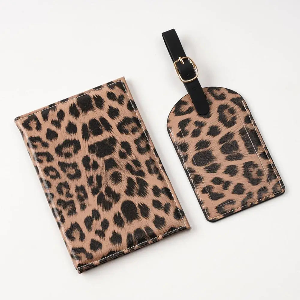 Leopard Print PU Leather Passport Cover Holder  Travel Accessories Set Slim Wallet Ultra-thin Cardholder Pouch ID Card Slot