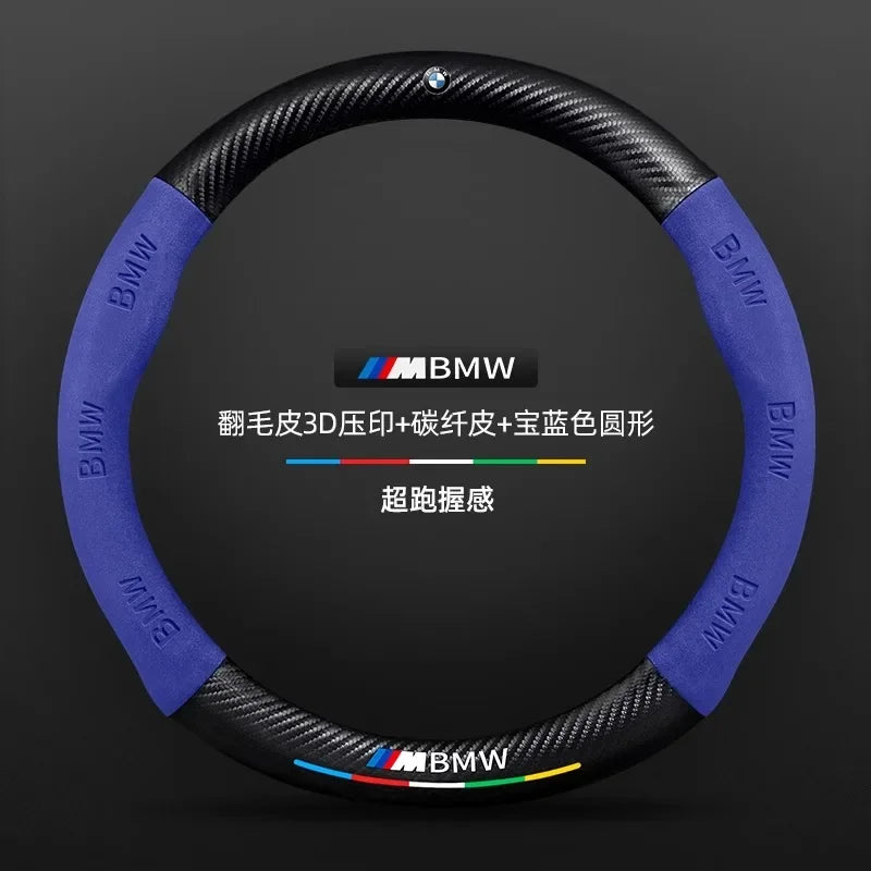 Car Carbon Fiber Suede Steering Wheel Cover For BMW M Power X3 X4 X5 X7 E36 E39 E46 E60 E65 E90 F10 F15 F20 F25 F30 G20 G30 G05