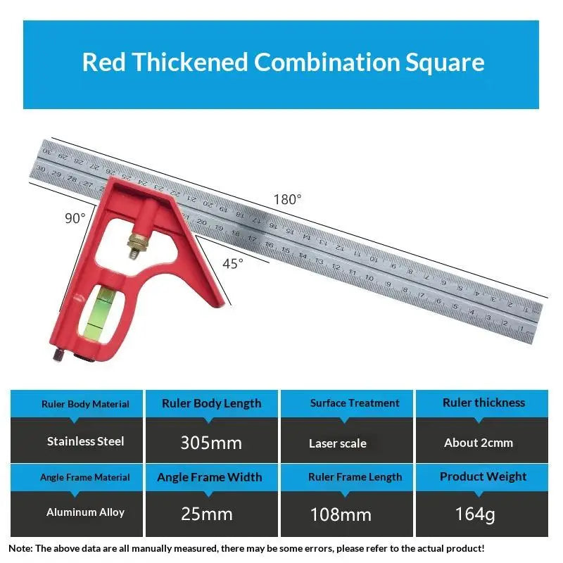 1Pcs Multifunctional 300MM Adjustable Angle Ruler 12" Combination Square Ruler Woodworking Level Gauge Angle Metric Ruler