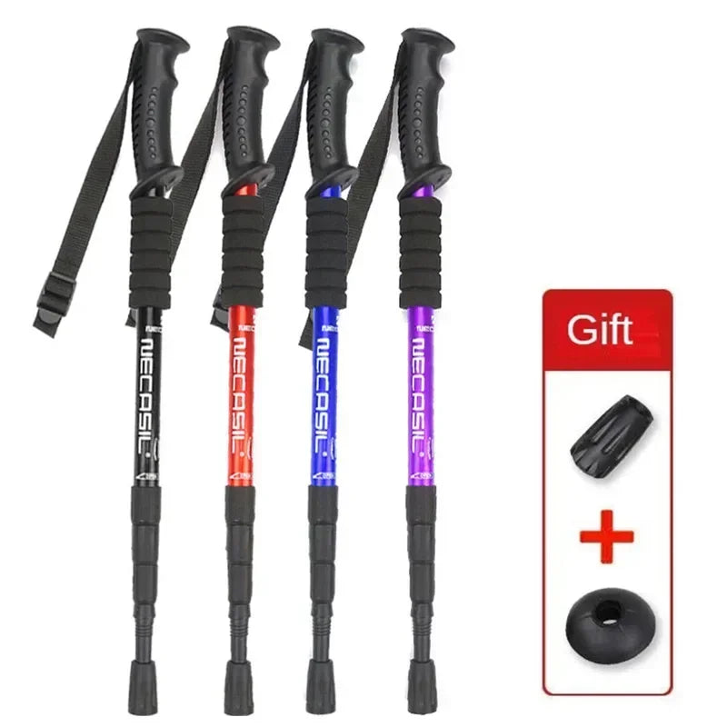 Aluminium Alloy Teleskopic Stick Hiking Poles Trekking Walking Sticks Ultralight Adjustable Walking Cane Telescopic Alpenstock