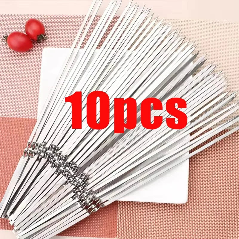 10-100pcs Reusable Stainless Steel Barbecue Skewers BBQ Needle Anti-skid Barbecue Meat Sticks Home Outdoor Camping Picnic Tools