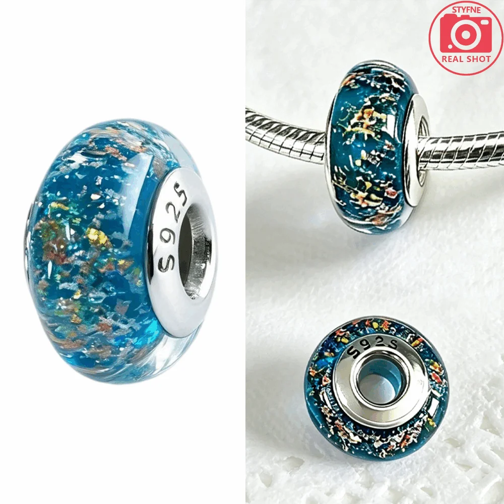 Silver-Plated Red White Stripe Glass Charms Beads Fit Original Bracelet Bag Keychain Charms Beads Pendant Diy Women Jewelry Gift