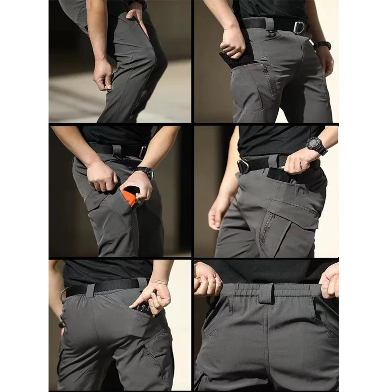 Men's Spring Autumn Tactical Combat Gargo Elastic Camping Hiking Trekking Climbing Outdoor Trousers Softshell Quick Dry Pants