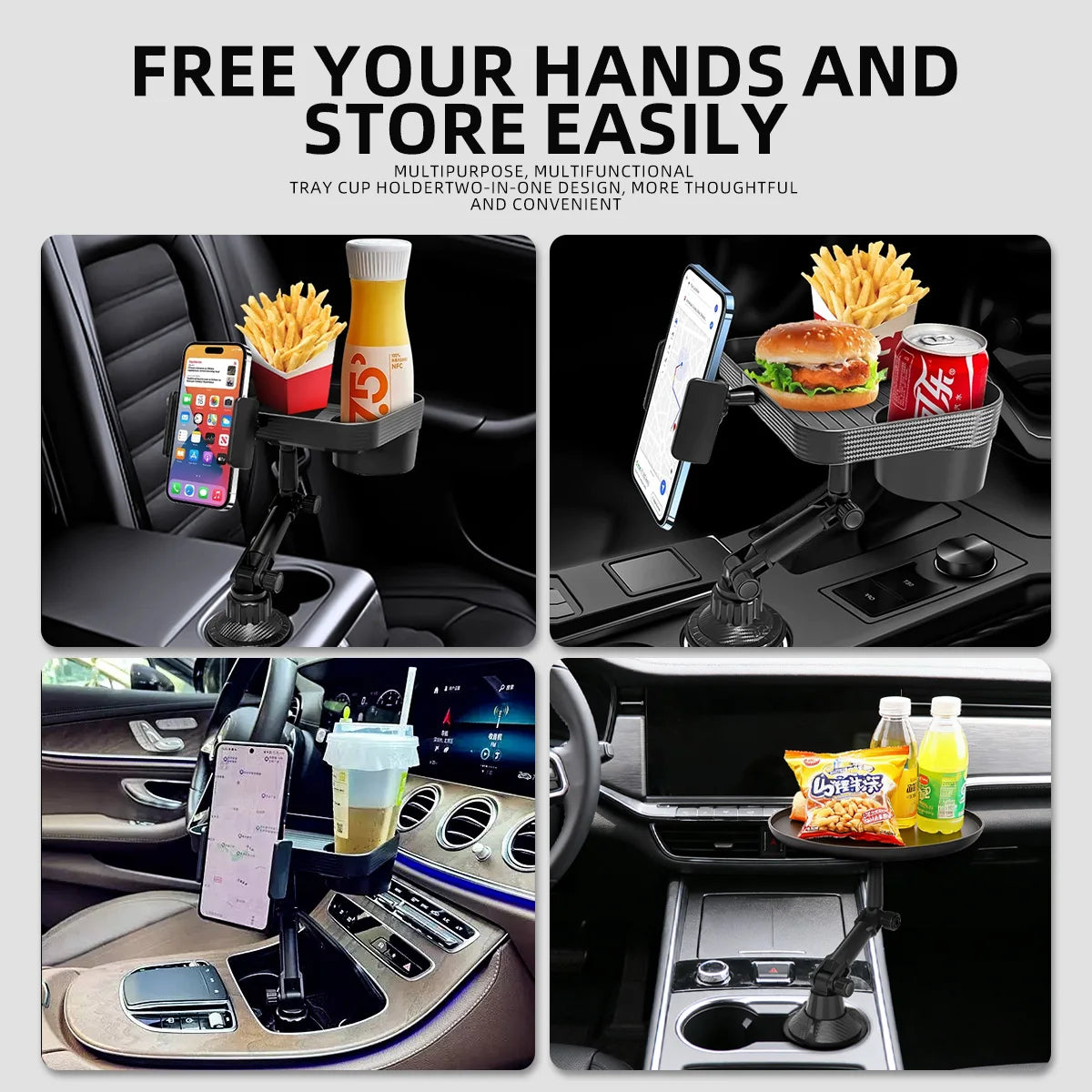 Car Cup Phone Holder Stand Mount Tray 360° Degree Rotation Table Slot Food Organized Adjustable Drink Accesories for iphone
