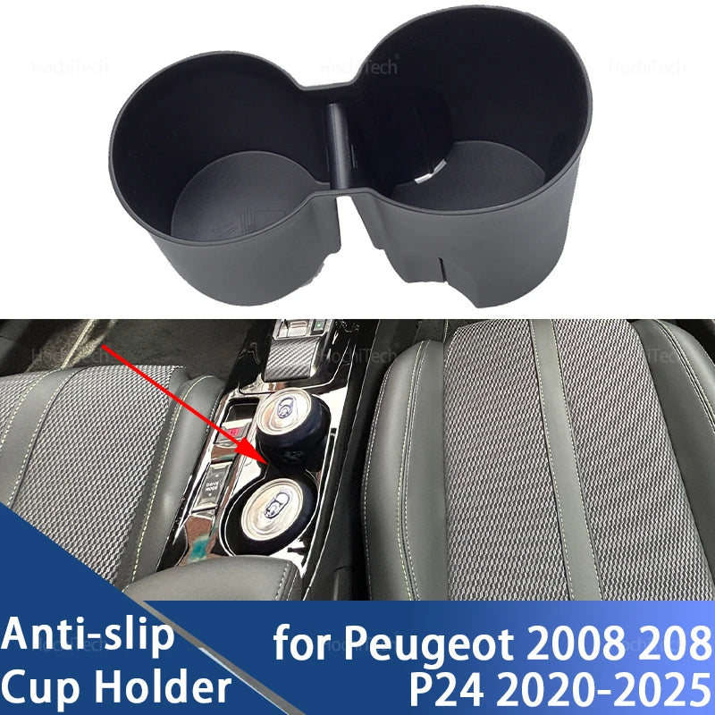 For Peugeot 2008 208 P24 2020-2025 Car Water Cup Holder Silicone Drink Holder Central Control Storage Box Interior Accessories