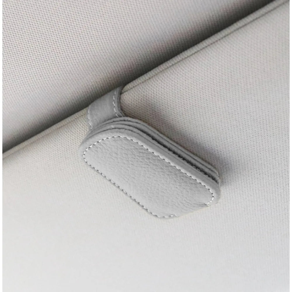 Black Leather Car Eyeglasses Holder Soft Fleece Lining Non-Slip Sun Visor Organizer For Men Women