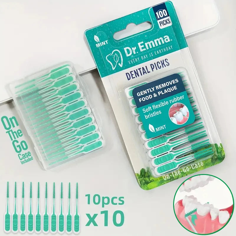 100Pcs Interdental Silicone Brushes Dental Toothpicks Brush Between Teeth With Thread Oral Cleaning ToolsHot