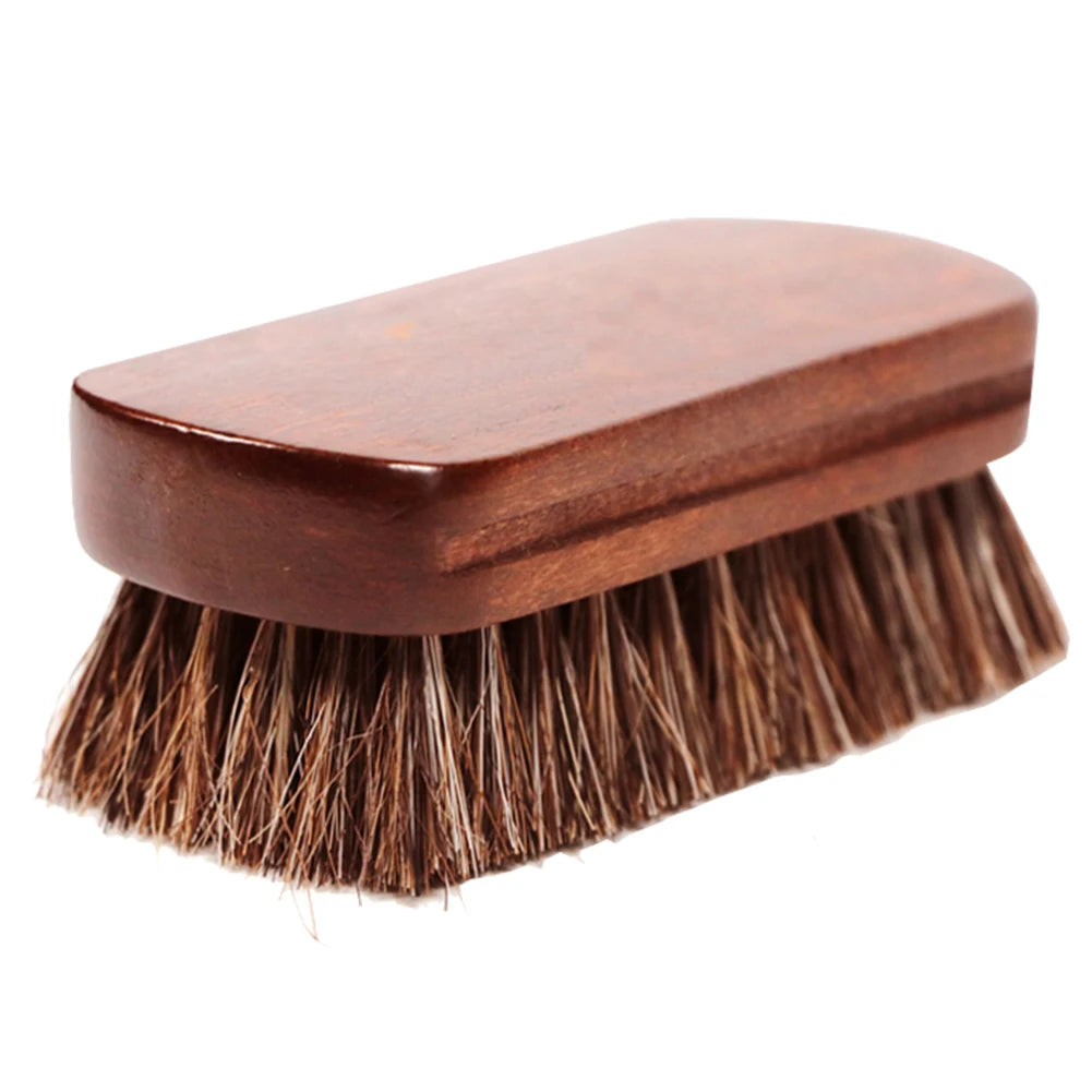 Car Interior Leather Textile Cleaning Brush with Horsehair Bristle Wood Handle