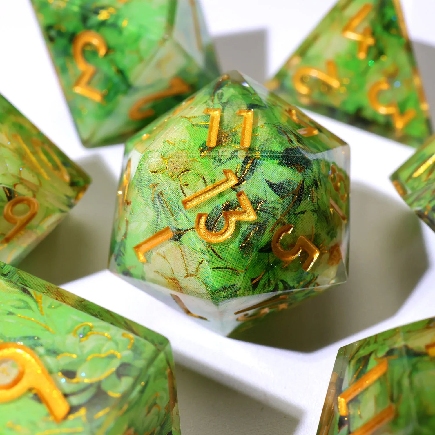 Enchanting DND Dice Set with Ocean Wave & Peach Blossom Designs-Perfect for Board Game,RPG & Tabletop Gaming Adventures-F2
